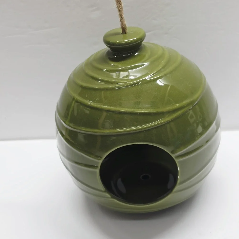Ceramic Orb Bird Feeder NWT Green